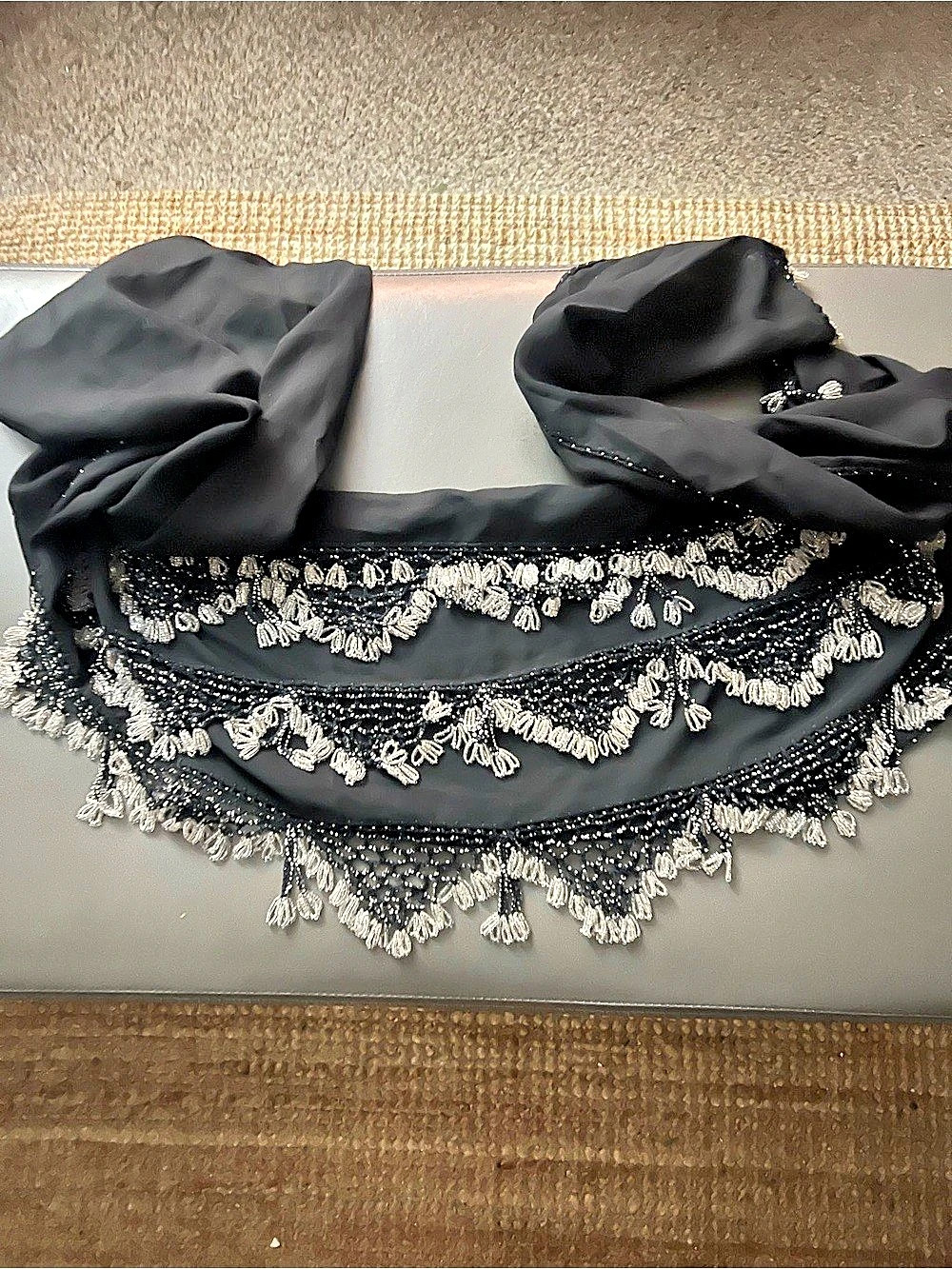 Black & Silver Embellished hip Scarf Like New